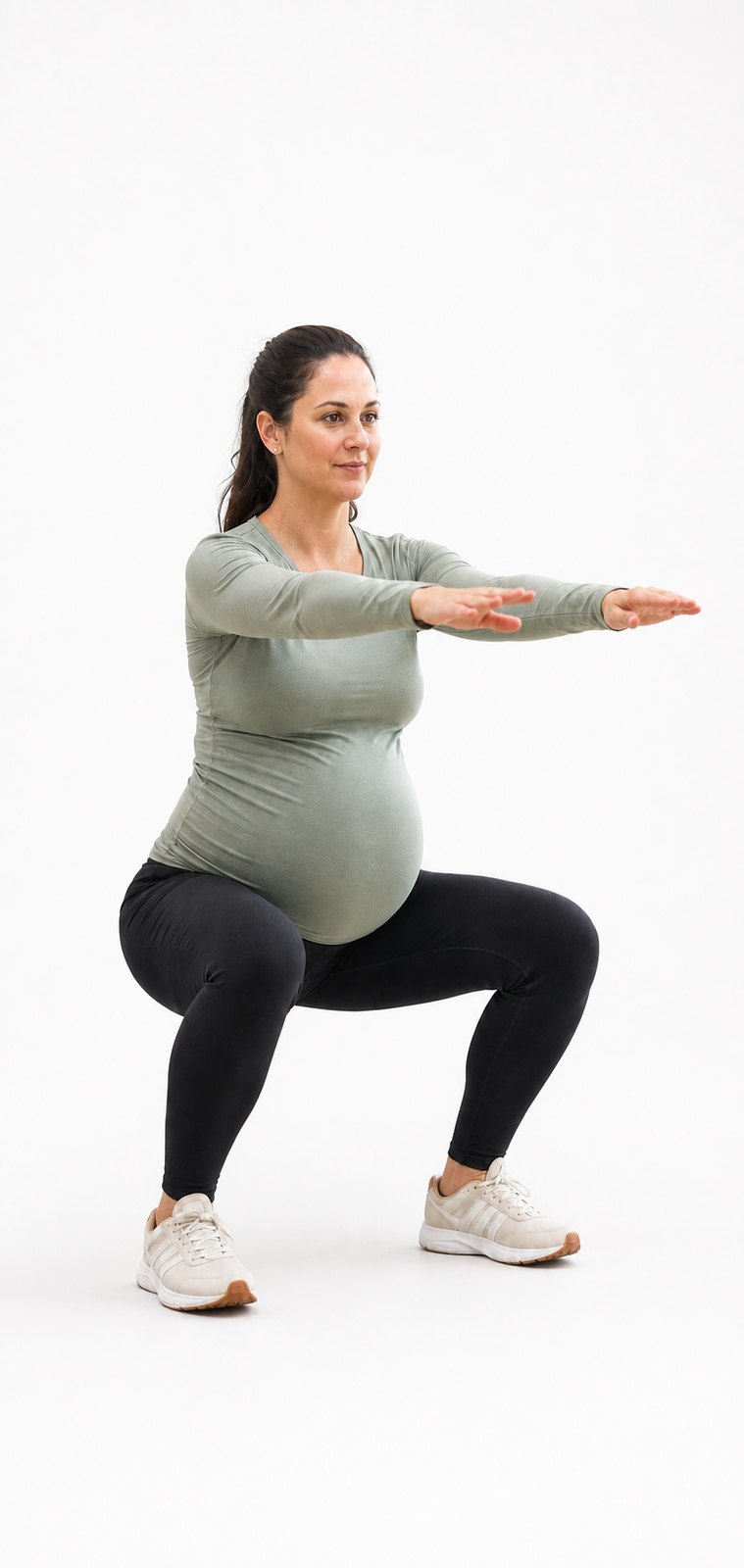 Pregnant woman performing a squat as part of a physiotherapy exercise programme